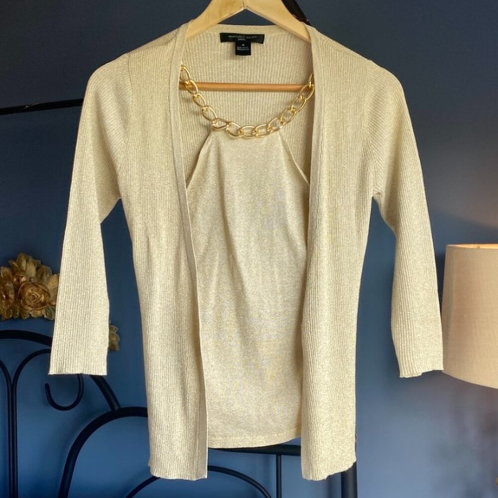 Gold Shimmery Silk Blend Cardigan w Built in Camisole